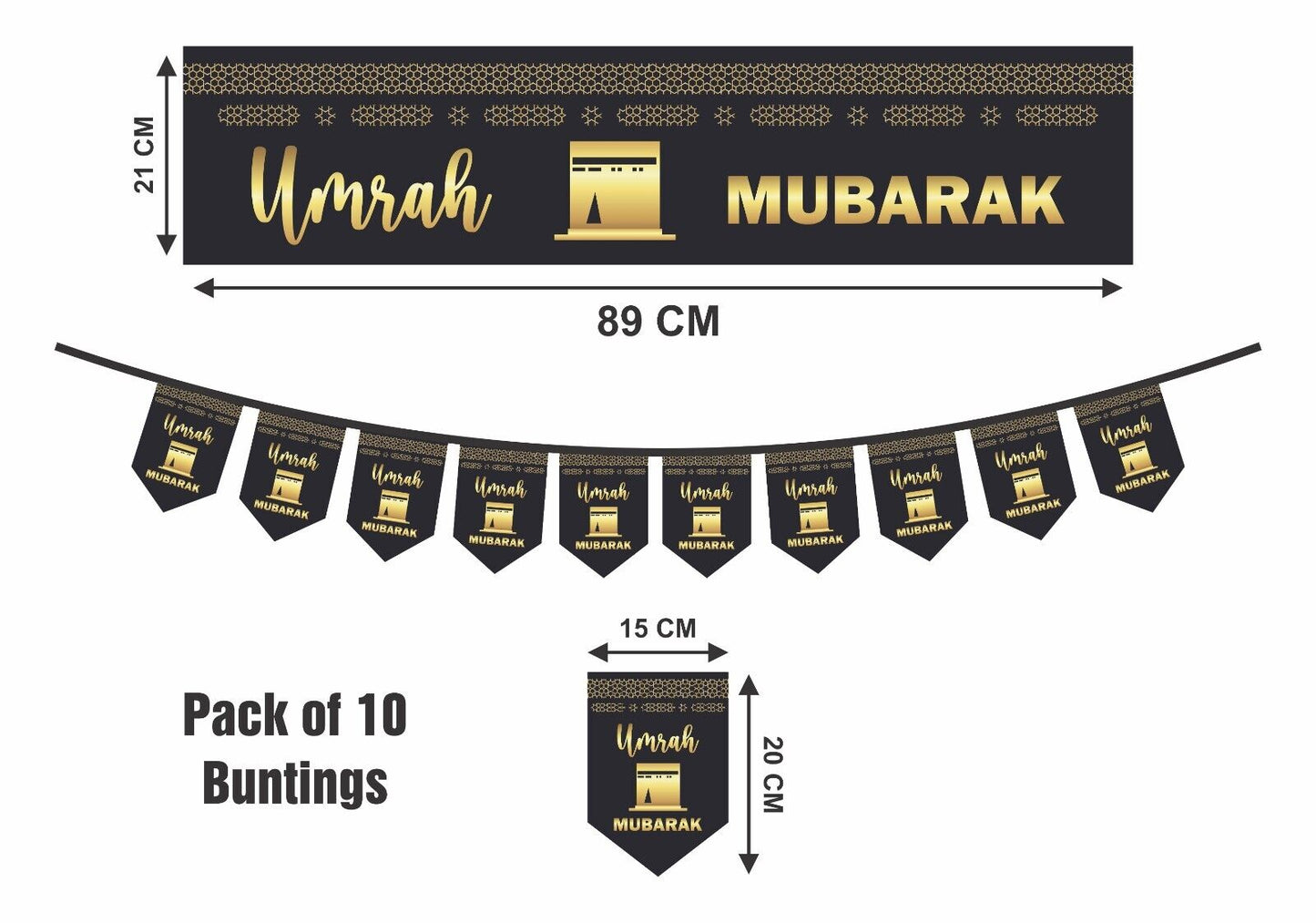 New Umrah Mubarak Banner, Buntings Set Decorative Wall Hanging 2024