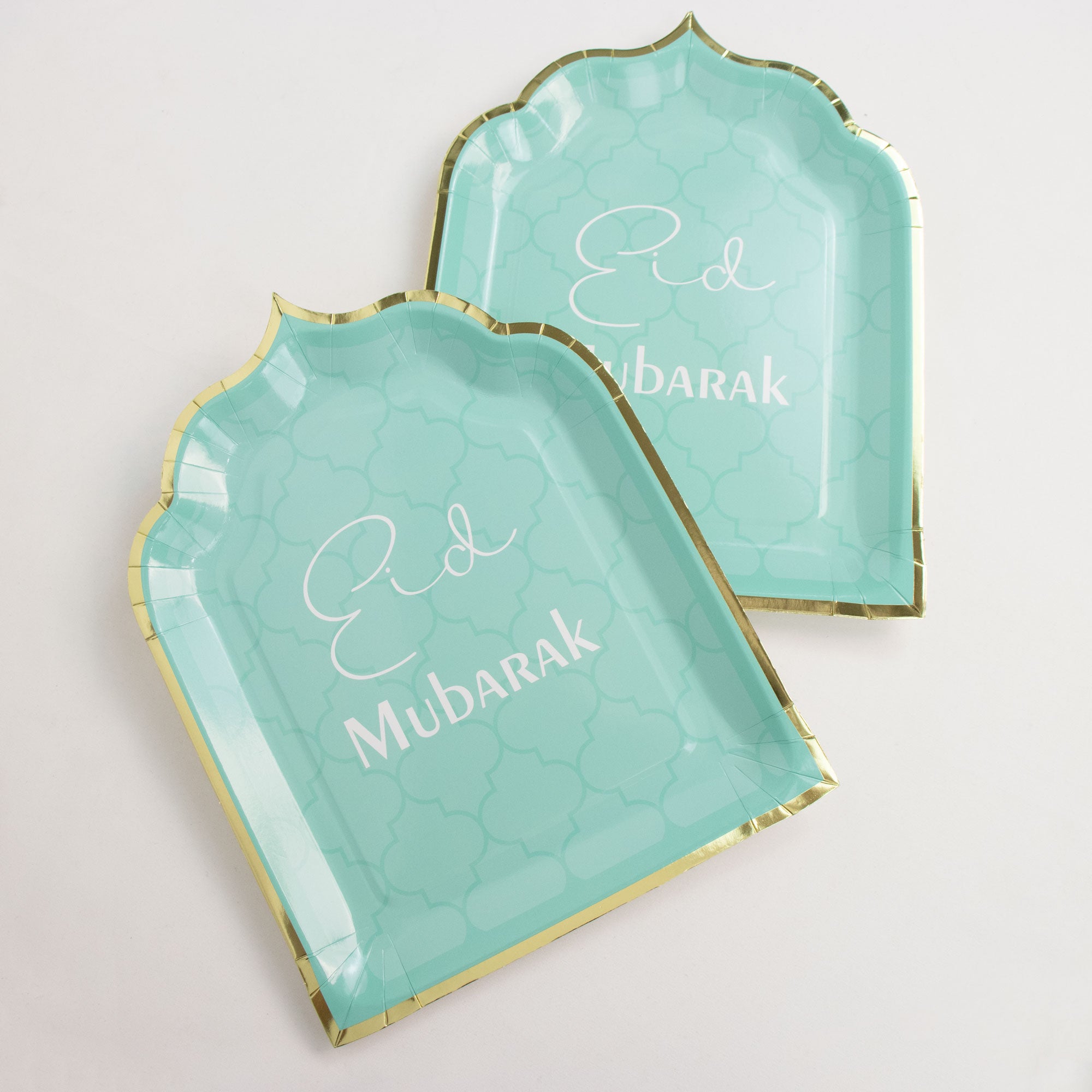 Luxury Eid Mubarak Mosque Theme Party Decoration Set - Green Gold Foil Design (Plates, Cups, Napkins)