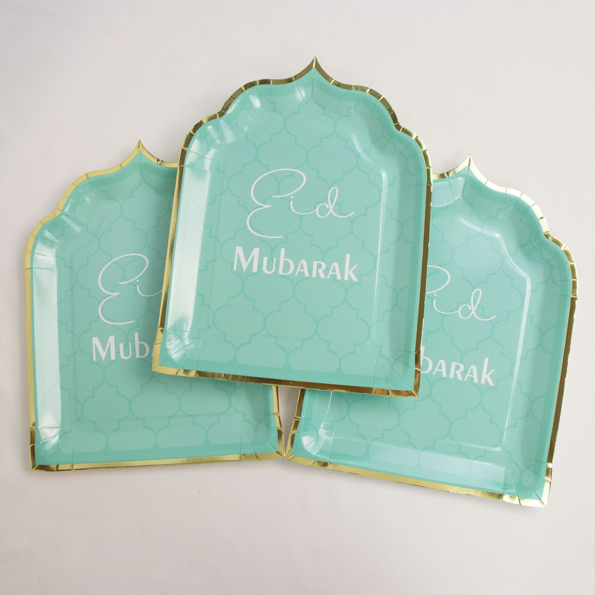 Luxury Eid Mubarak Mosque Theme Party Decoration Set - Green Gold Foil Design (Plates, Cups, Napkins)