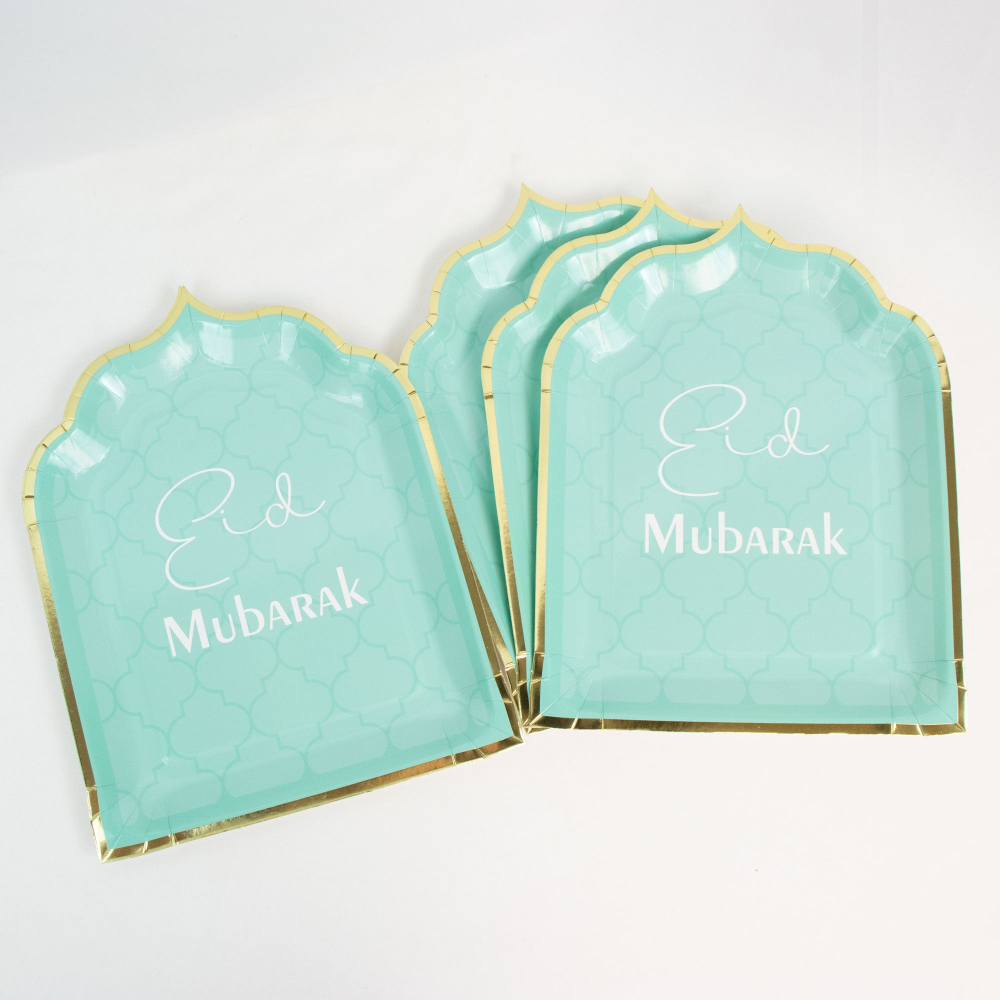 Luxury Eid Mubarak Mosque Theme Party Decoration Set - Green Gold Foil Design (Plates, Cups, Napkins)