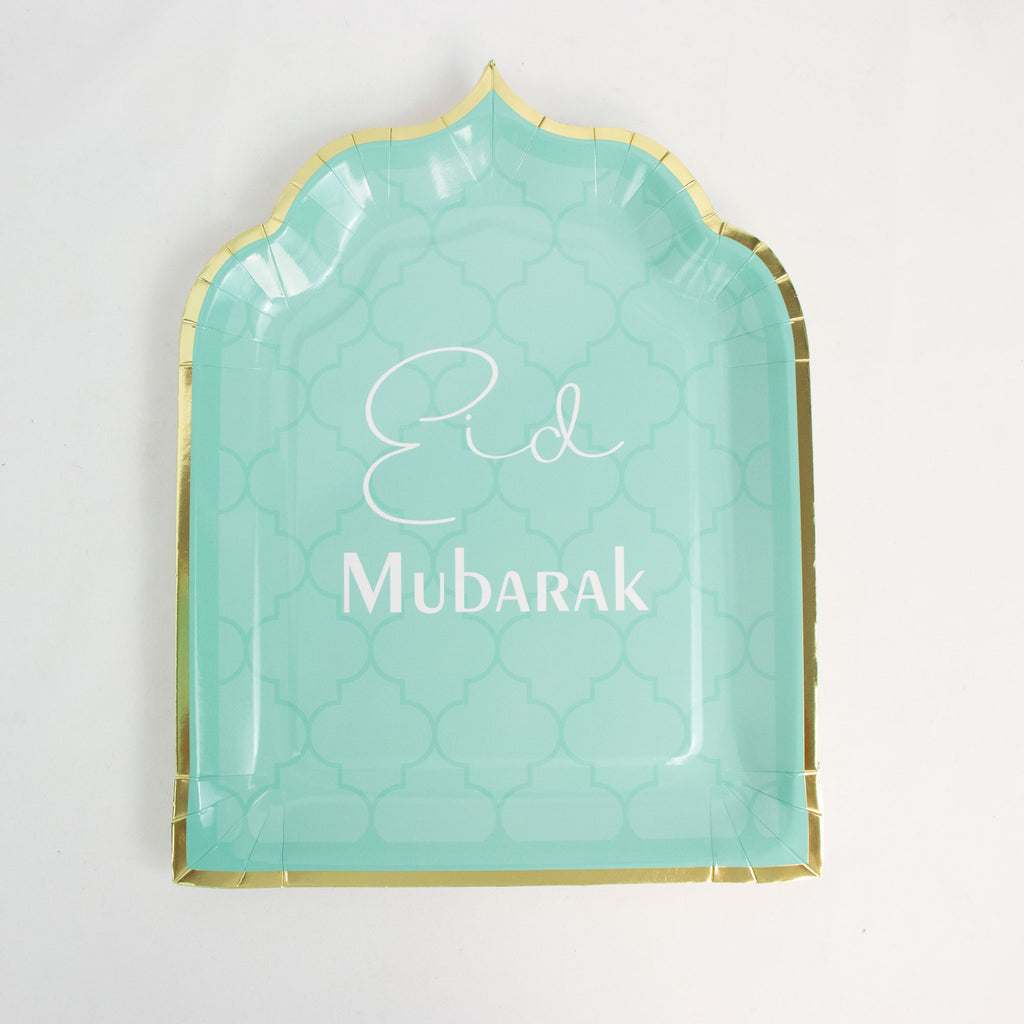 Luxury Eid Mubarak Mosque Theme Party Decoration Set - Green Gold Foil Design (Plates, Cups, Napkins)