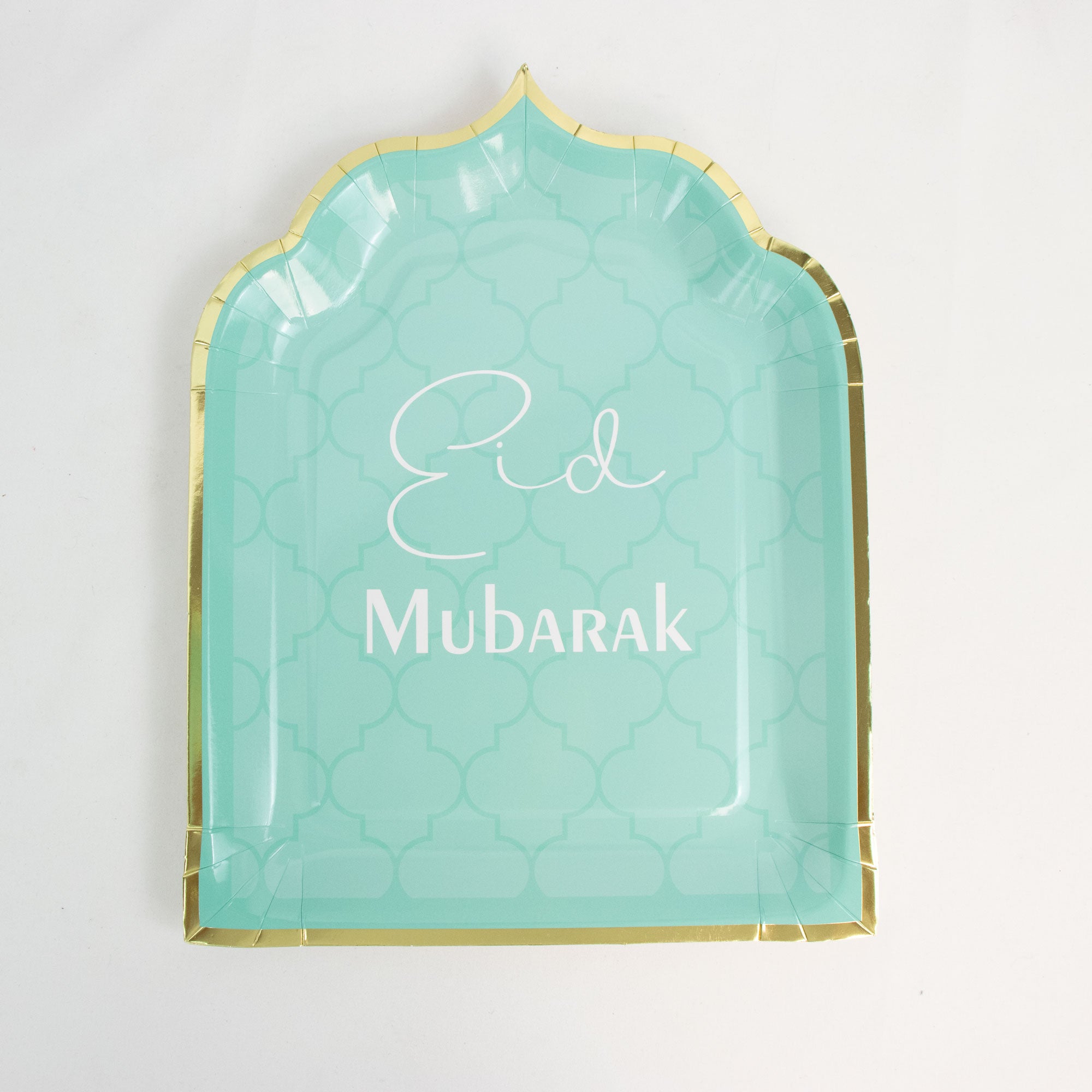 Luxury Eid Mubarak Mosque Theme Party Decoration Set - Green Gold Foil Design (Plates, Cups, Napkins)