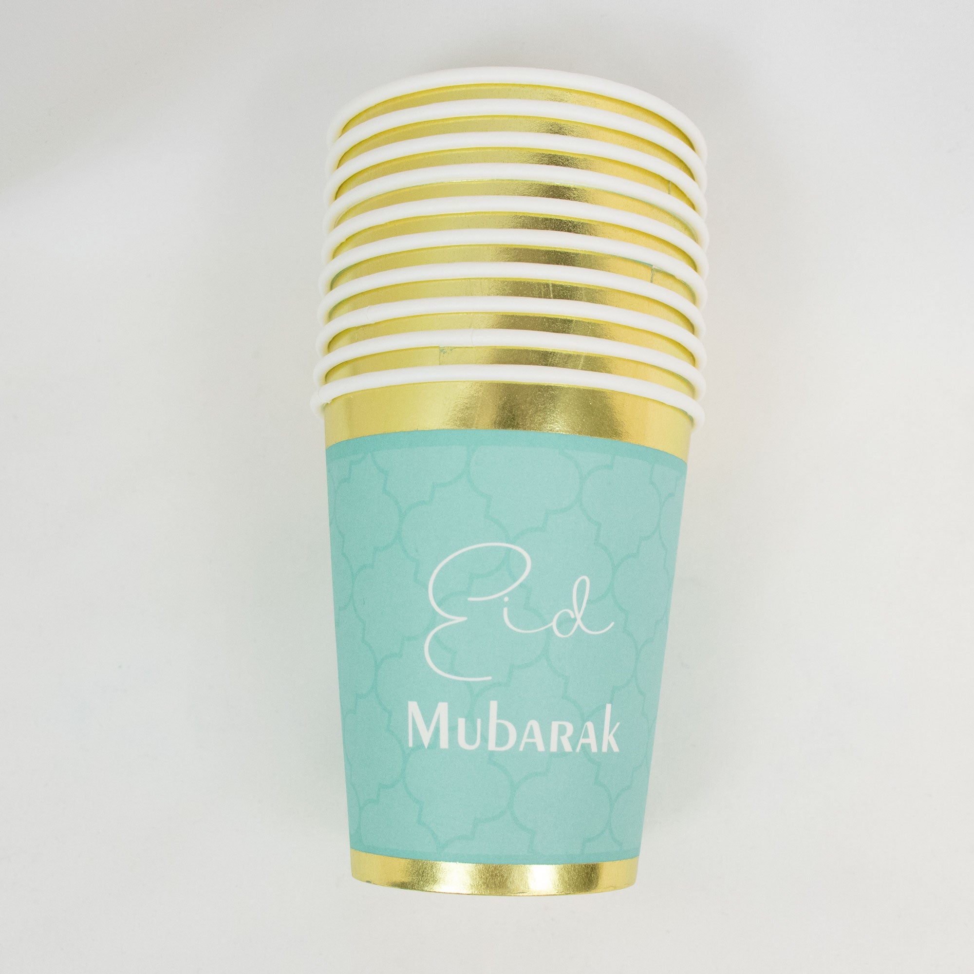 Luxury Eid Mubarak Mosque Theme Party Decoration Set - Green Gold Foil Design (Plates, Cups, Napkins)