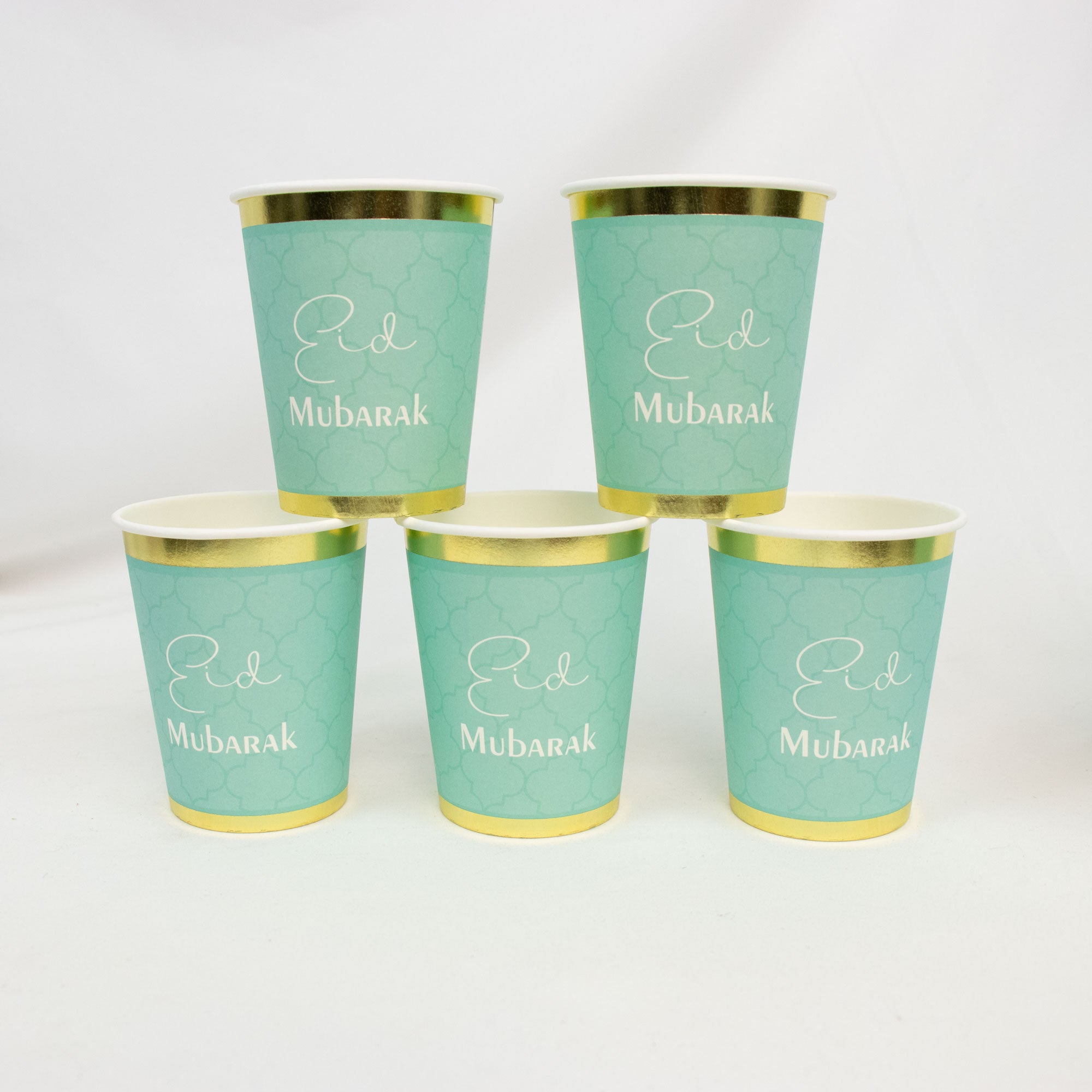 Luxury Eid Mubarak Mosque Theme Party Decoration Set - Green Gold Foil Design (Plates, Cups, Napkins)