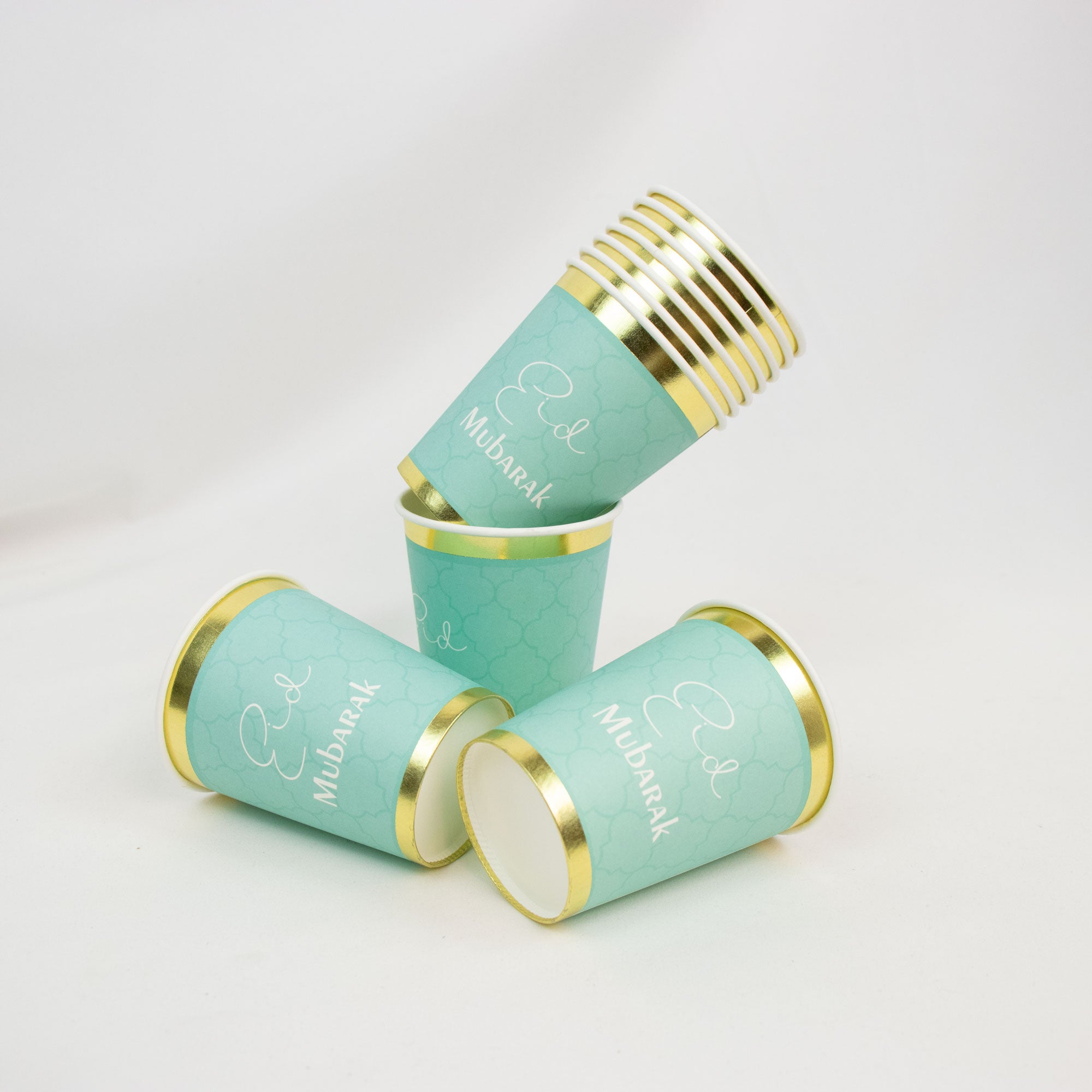 Luxury Eid Mubarak Mosque Theme Party Decoration Set - Green Gold Foil Design (Plates, Cups, Napkins)