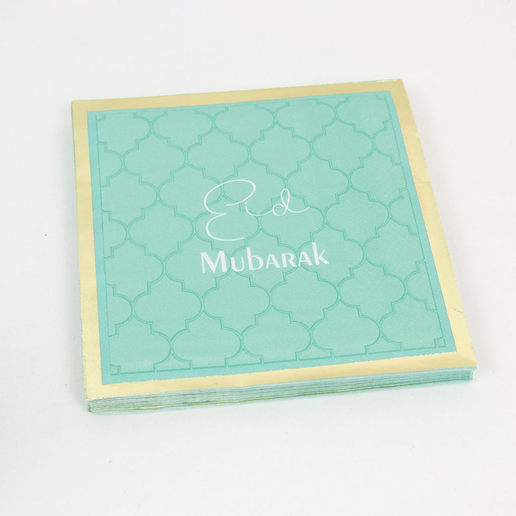 Luxury Eid Mubarak Mosque Theme Party Decoration Set - Green Gold Foil Design (Plates, Cups, Napkins)