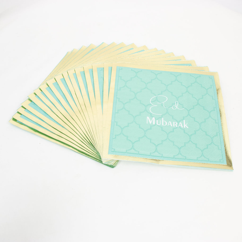 Luxury Eid Mubarak Mosque Theme Party Decoration Set - Green Gold Foil Design (Plates, Cups, Napkins)