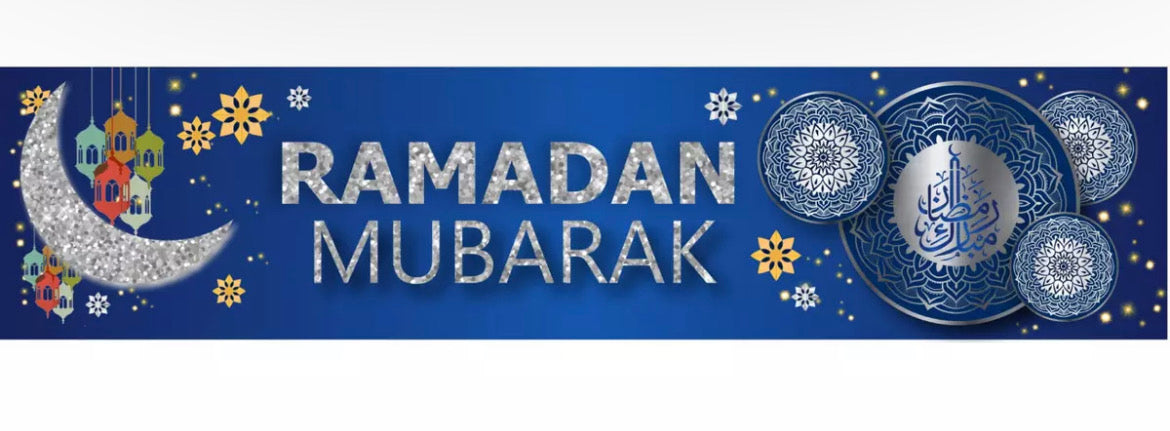Ramdadan Royal Blue and Silver Banner And Bunting Set
