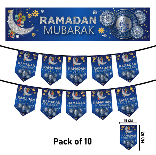 Ramdadan Royal Blue and Silver Banner And Bunting Set