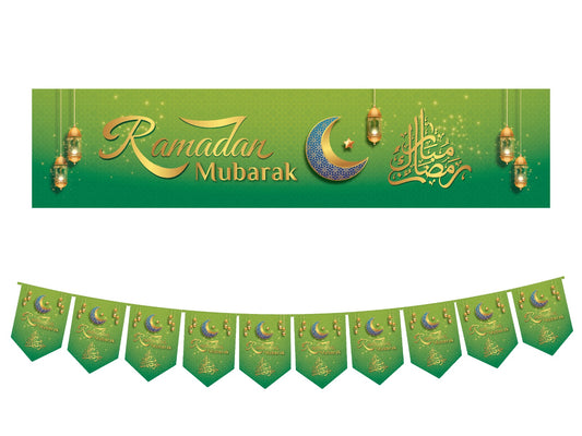 Green and Gold Ramadan Banner And Bunting Set