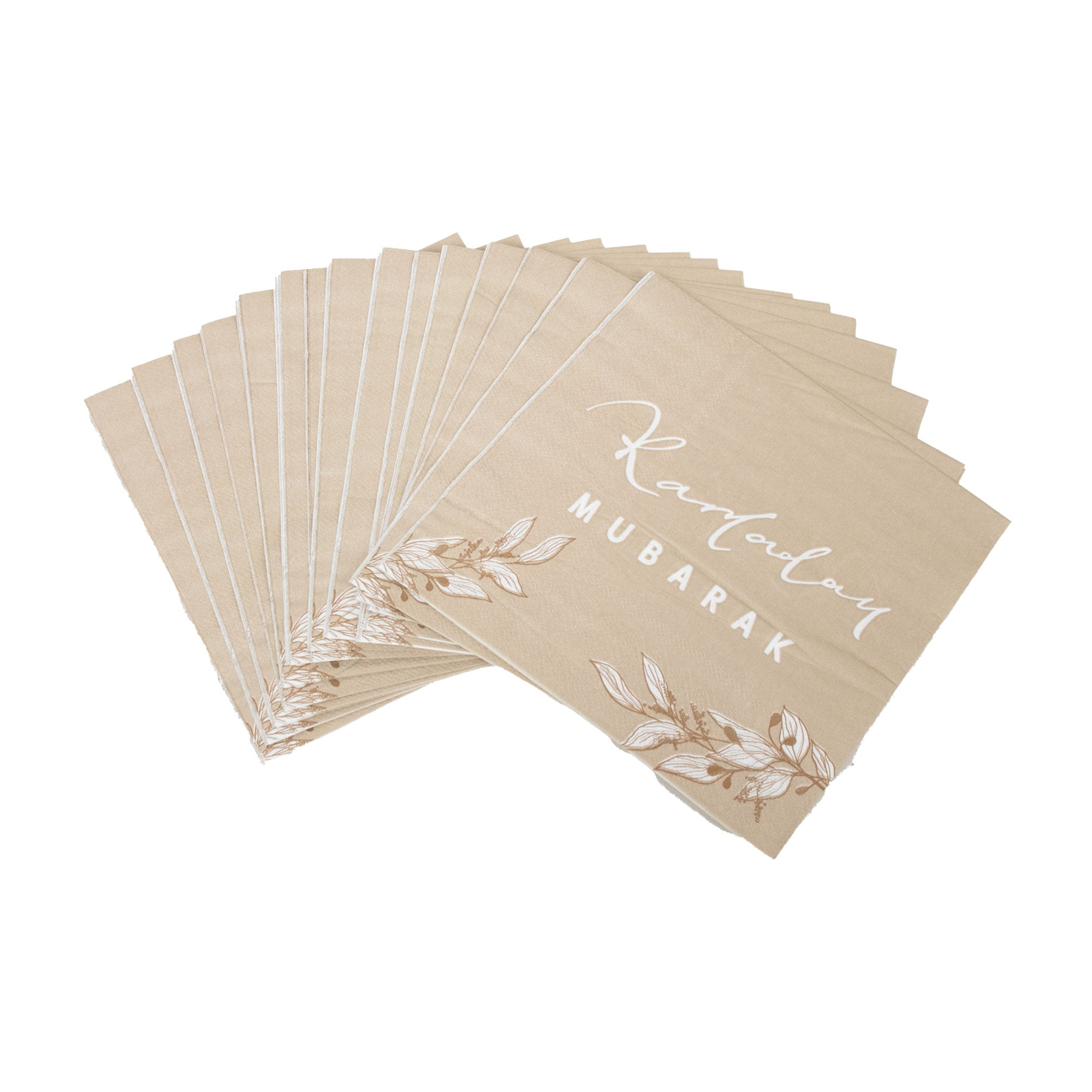 Premium Ramadan Mubarak Disposable Dinnerware Set - Floral Taupe Theme - Mosque Plates, Paper Cups, and Double Layer Napkins