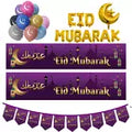 Eid Mubarak Decoration Set Purple & Gold Banners Bunting Balloons for Celebration