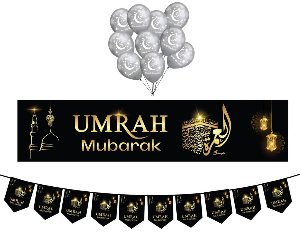 New Black Umrah Mubarak Set With Latex Balloons Decoration Gift  Wall Hanging
