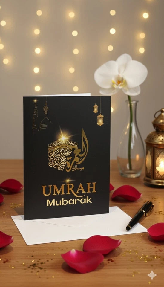 UMRAH MUBARAK  CARD and Gift Bag WITH ENVELOPE PREMIUM ELEGANT LUXURIOUS Gold