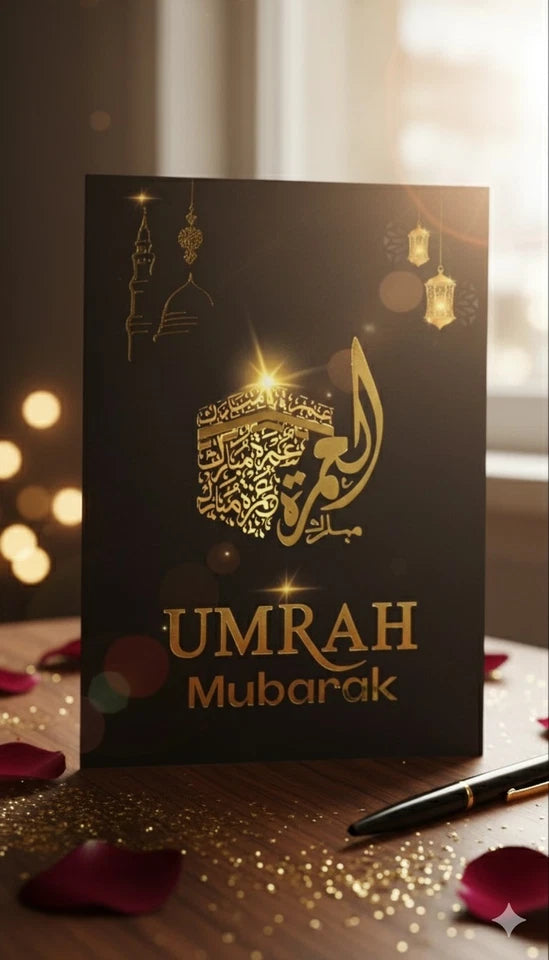 UMRAH MUBARAK  CARD and Gift Bag WITH ENVELOPE PREMIUM ELEGANT LUXURIOUS Gold