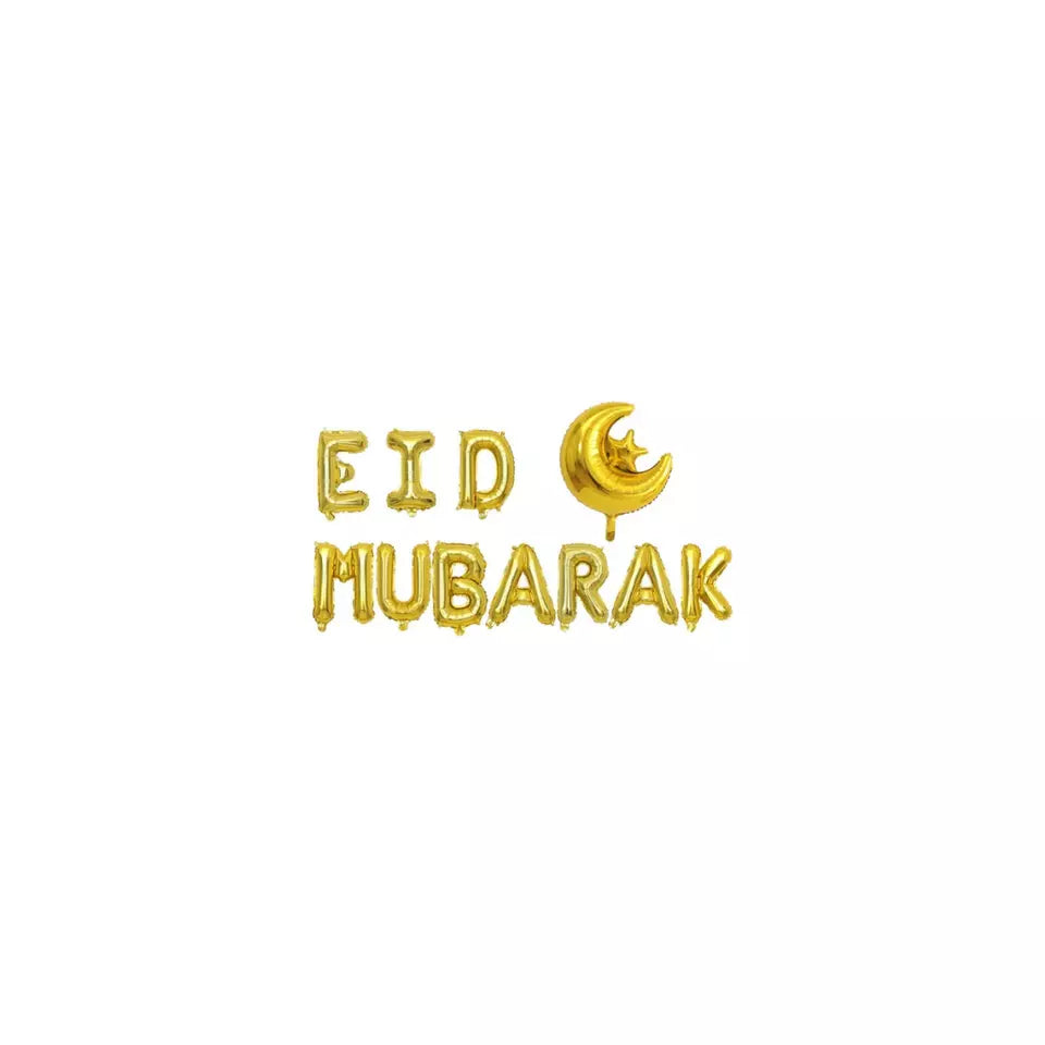 Eid Mubarak Decoration Set Purple & Gold Banners Bunting Balloons for Celebration