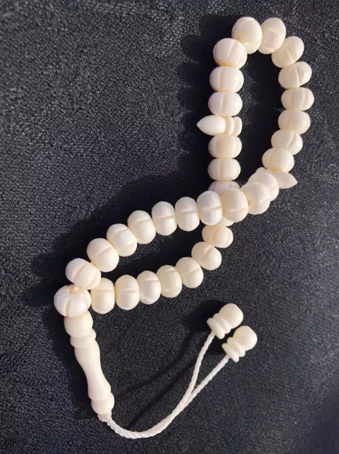 Handcrafted White Camel Bone Tasbih – 33 Islamic Prayer Beads with Traditional Carvings