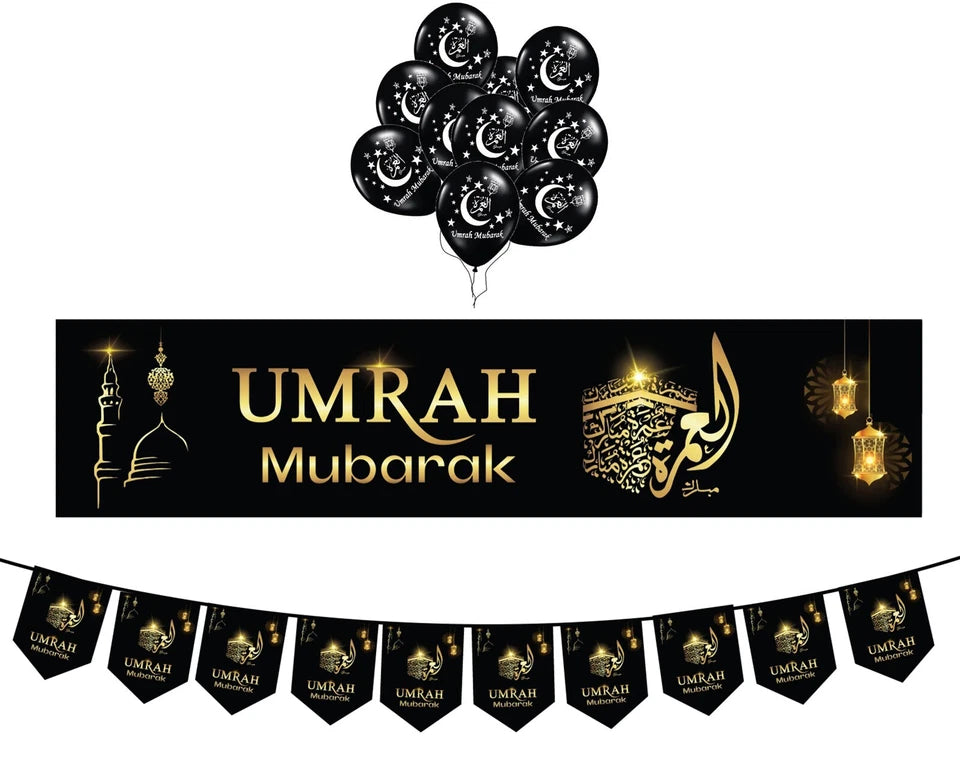 New Black Umrah Mubarak Set With Latex Balloons Decoration Gift  Wall Hanging