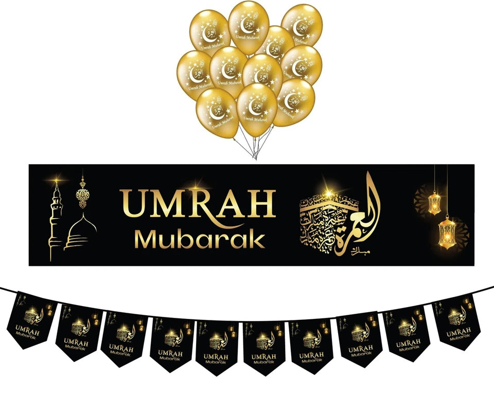 New Black Umrah Mubarak Set With Latex Balloons Decoration Gift  Wall Hanging