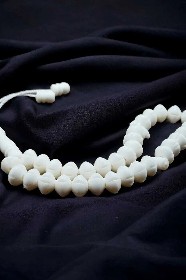 Handcrafted White Camel Bone Tasbih – 33 Islamic Prayer Beads with Traditional Carvings