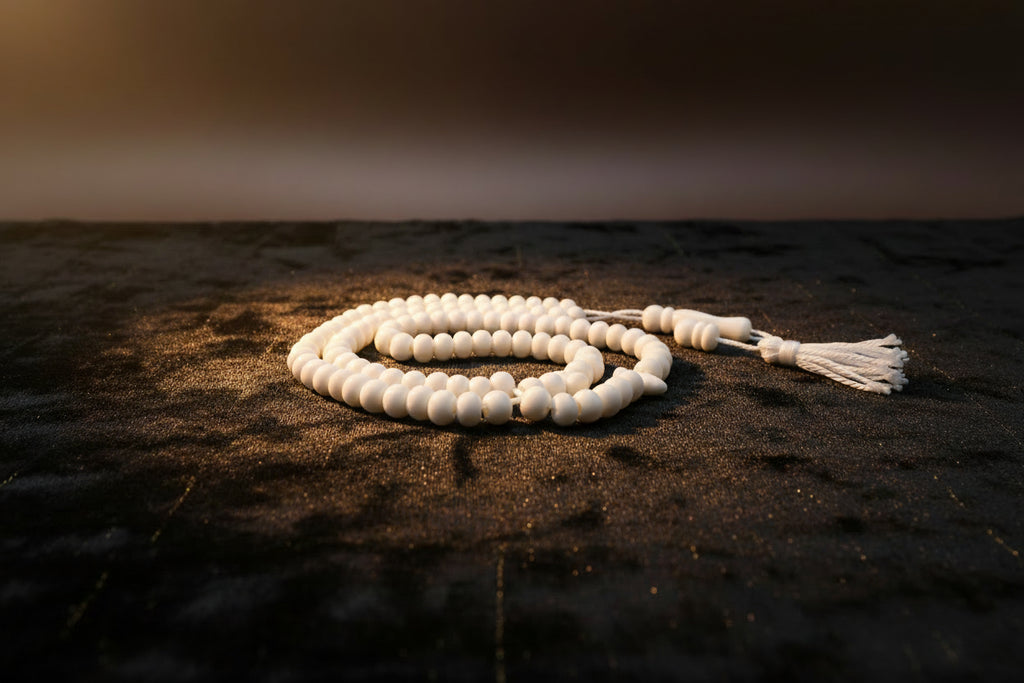 Handcrafted White Camel Bone Tasbih – 33 Islamic Prayer Beads with Traditional Carvings